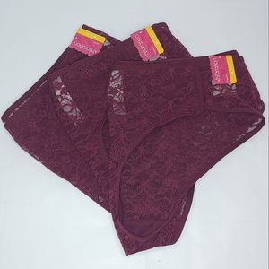 5/$25 Three pairs maroon lace hipster panties